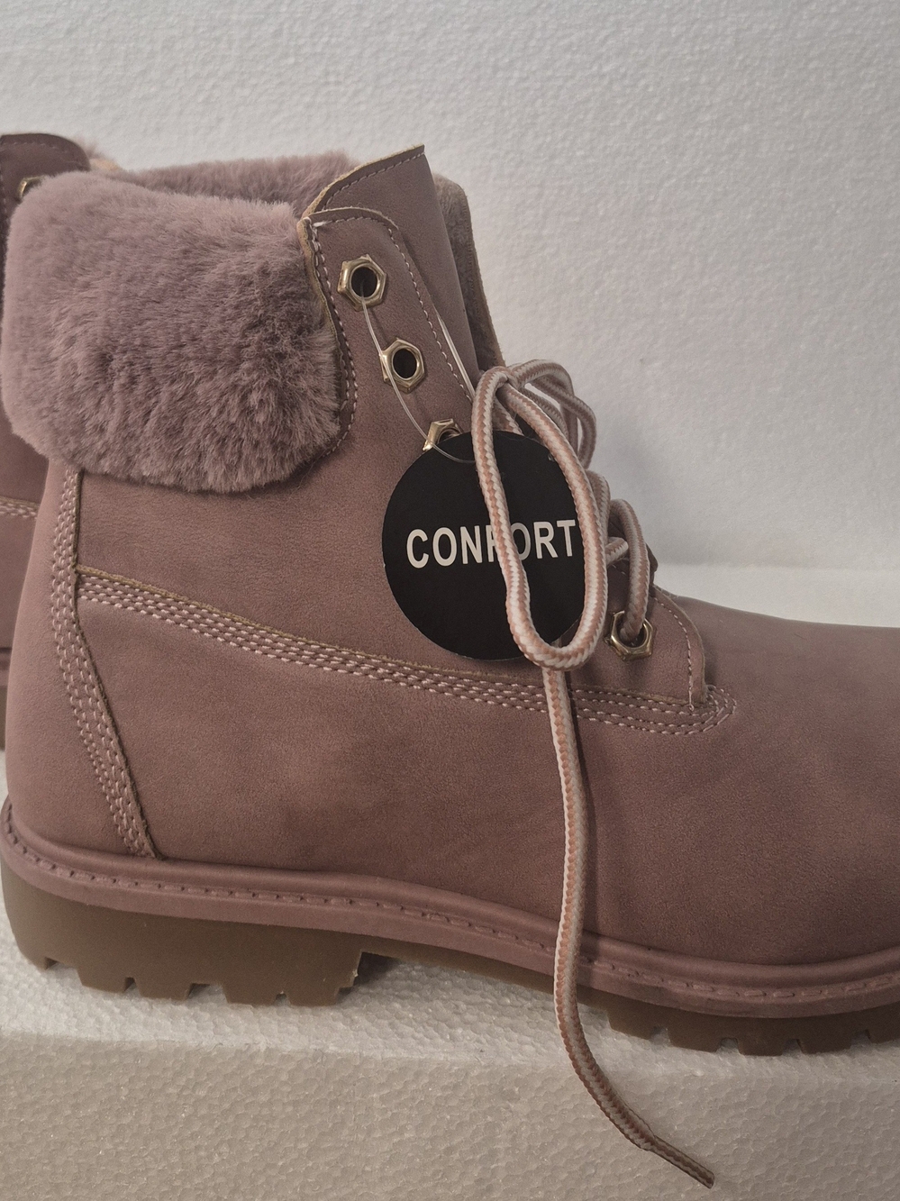 Streetwear Society Blush Pink Faux-Fur Lace-Up Ankle Boots Fall/Sping